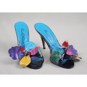 Vintage 80s Sculptural Flower BEVERLY FELDMAN Stiletto Mule Multi-color Leather